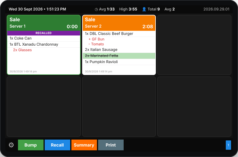 Triniteq KDS docket marked with a purple recalled banner next to an orange docket with a crossed-off item