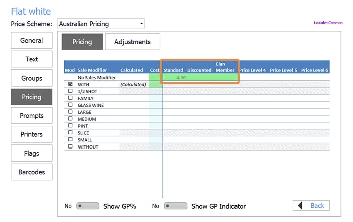 Triniteq PowerEPS PLU Pricing settings