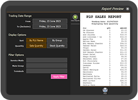 PowerEPOS on a tablet showing POS reports