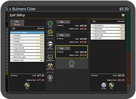 PowerEPOS on a tablet showing split billing