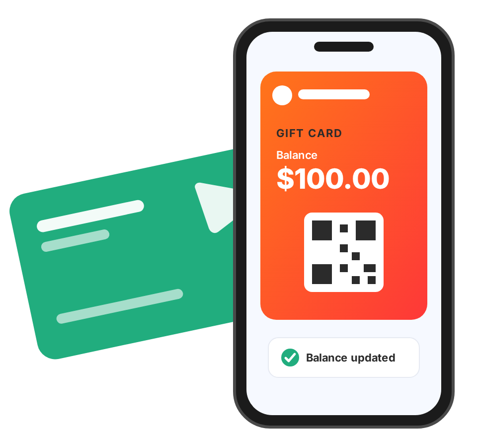 Gift card shown as a physical card and a digital wallet pass on a phone