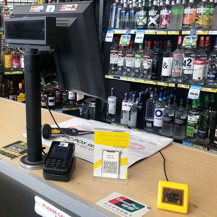 A bottle shop with 1receipt connected to the POS 