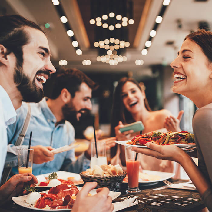 Happy diners in a restaurant