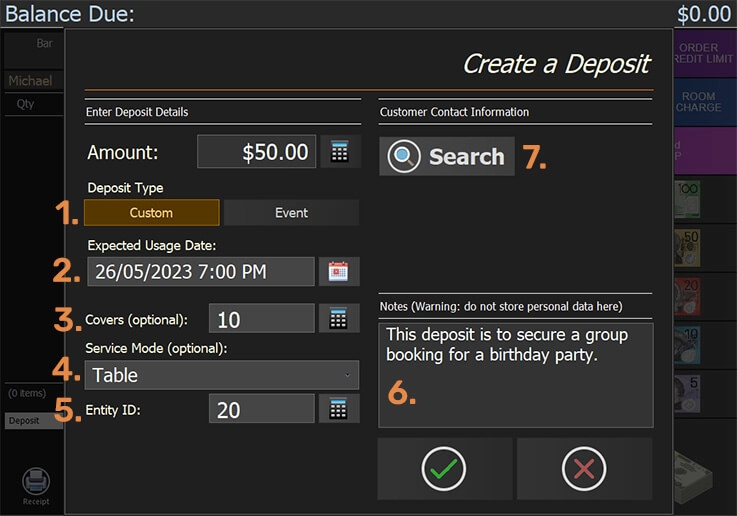 Create a deposit screen