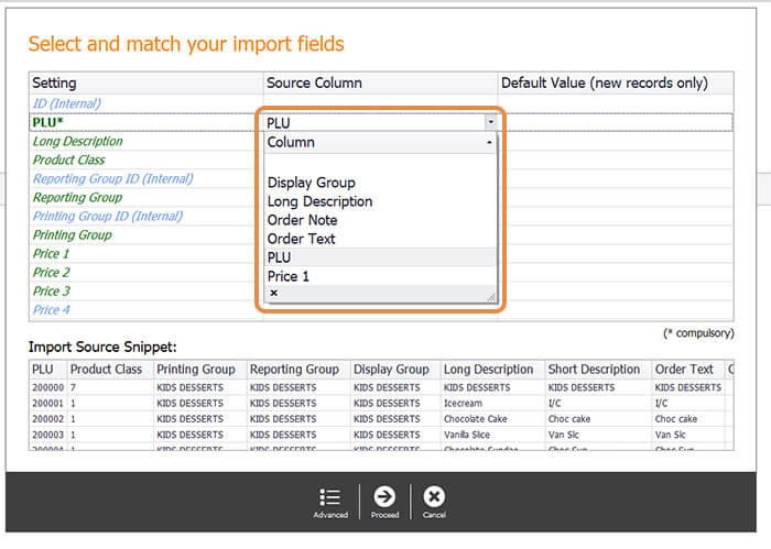 Triniteq PowerEPOS field matching drop down