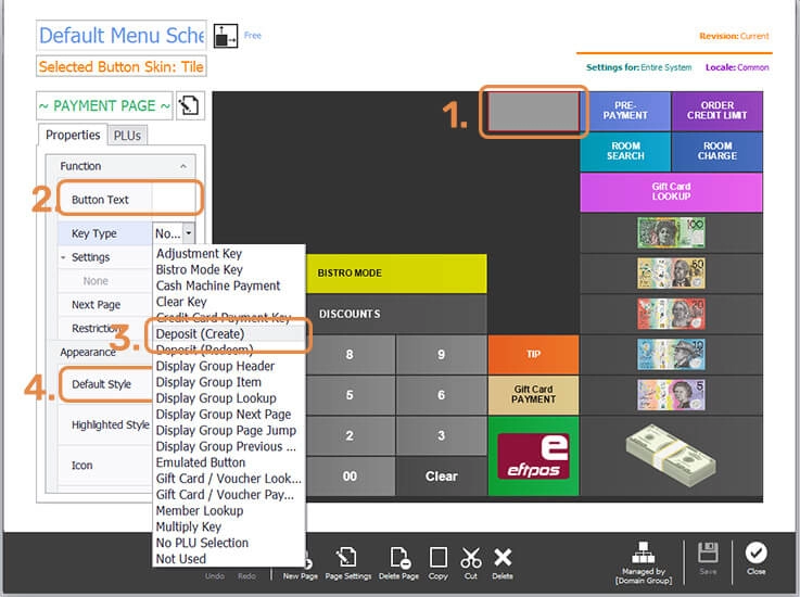 Touchscreen editor buttons