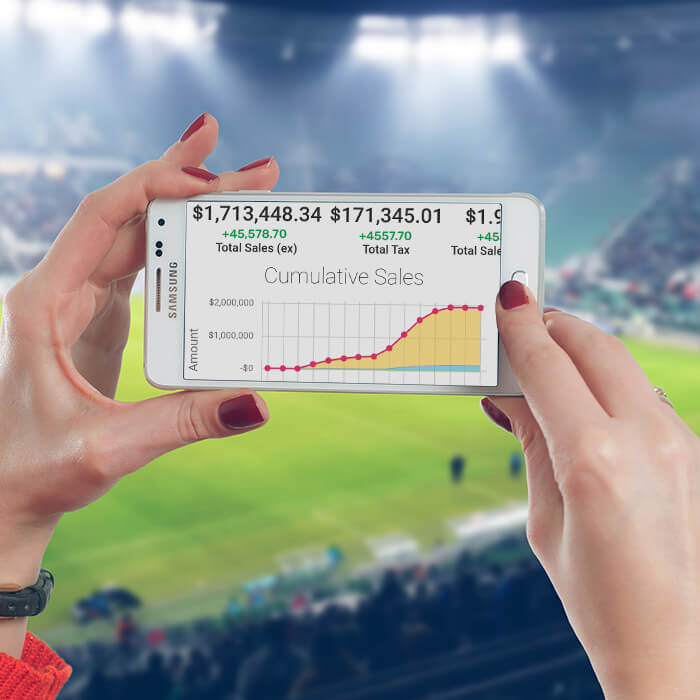 PowerEPOS Insights on a smartphone at a sports stadium