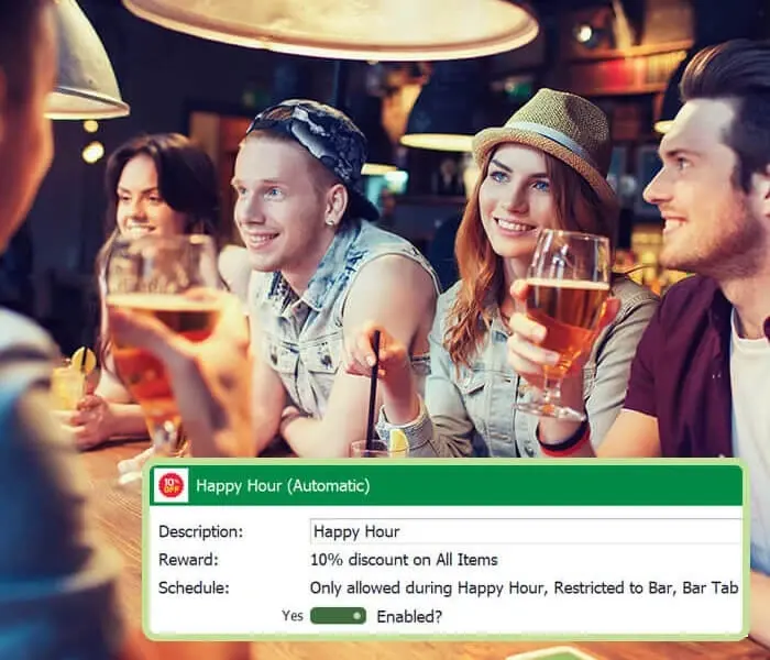 Happy people sitting at a bar having drinks