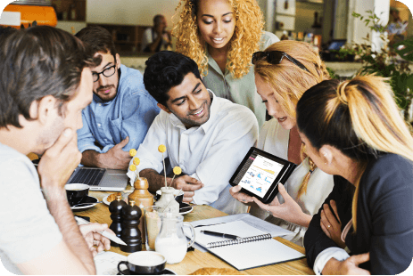 Triniteq's Insights with team members on tablet
