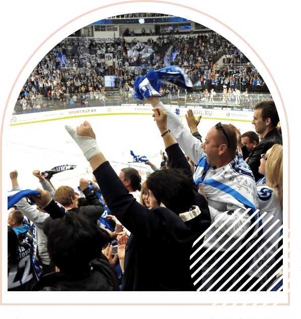 Fans cheering at ice hockey game